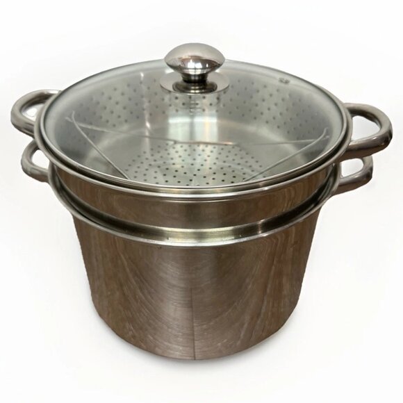 Dansk 18/10 Stainless Steel Stock Pot w/ Steamer & Pasta Strainer + Glass Lid - Picture 3 of 11